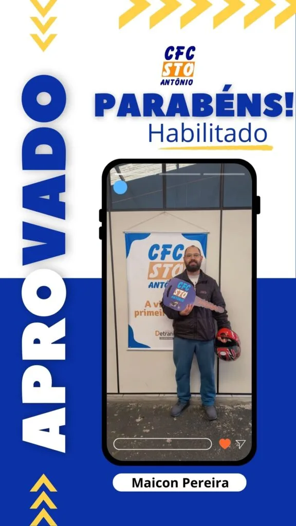 Aluno aprovado no CFC Sto Antônio